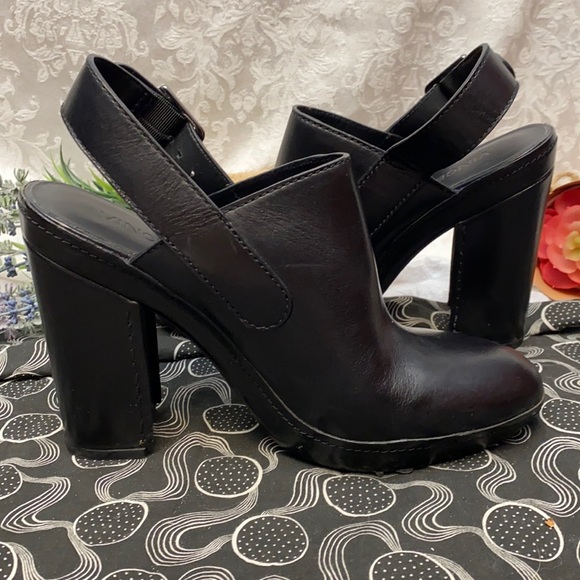 Vince Shoes - Vince Black Leather Slingback Block Heel Mule Heels